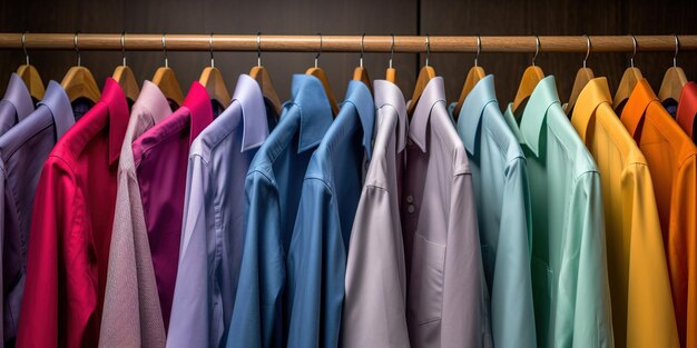 clothing hanged in a cloth rack in a shop