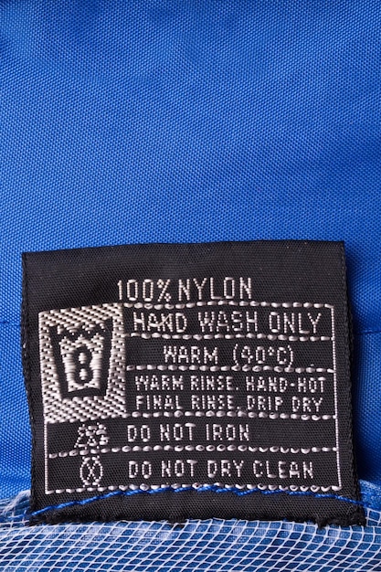 Photo clothing label on raincoat