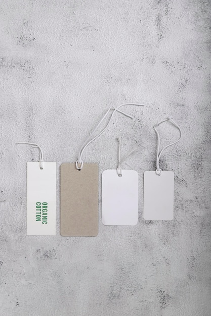 clothing labels of various sizes