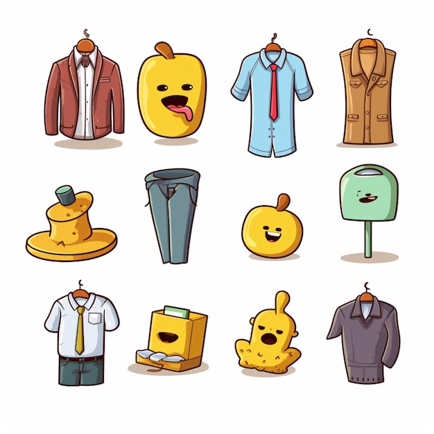 Photo clothing objects emojis 2d cartoon vector illustration on