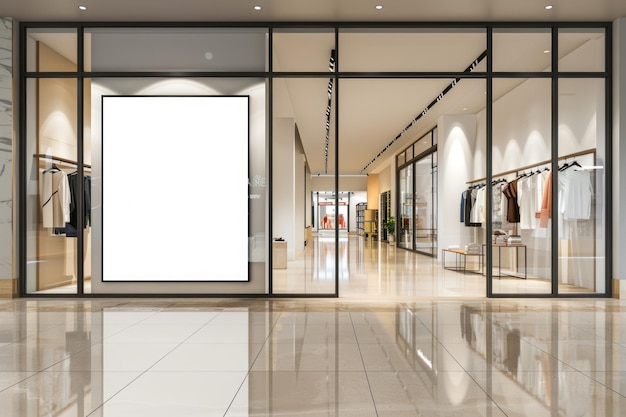 clothing shop entrance with empty billboard advertisement concept