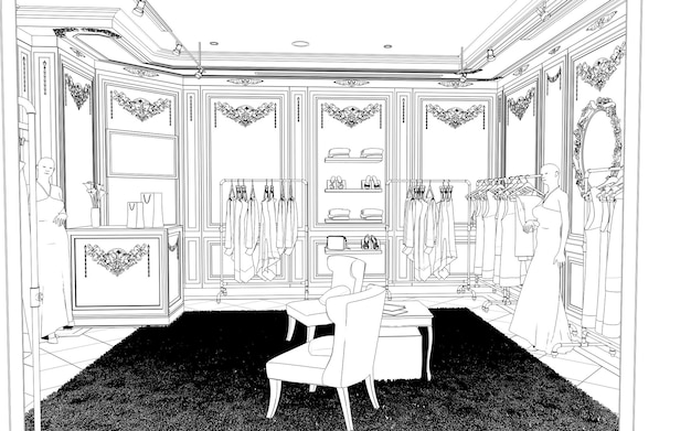 Clothing store contour visualization 3d illustration sketch\
outline