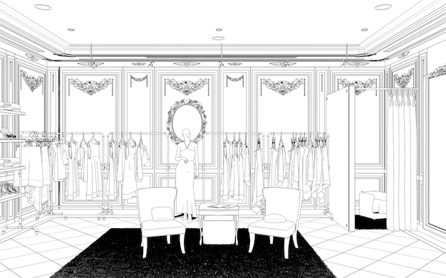 Clothing store contour visualization 3d illustration sketch
outline