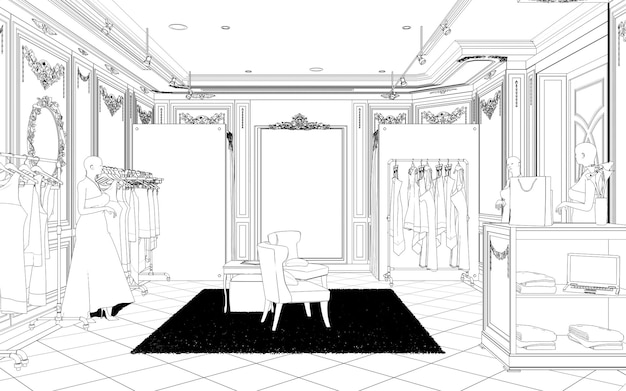 Clothing store contour visualization 3d illustration sketch
outline