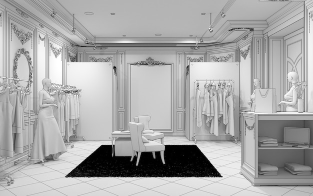 clothing store interior visualization 3D illustration