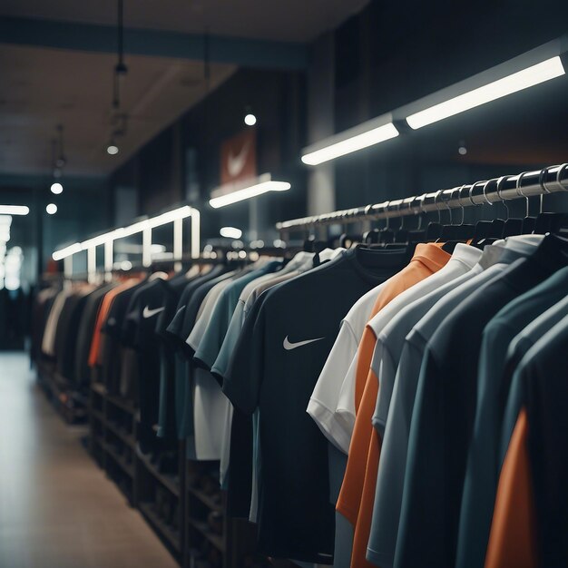 Photo clothing store with tshirts hanging on the hanger