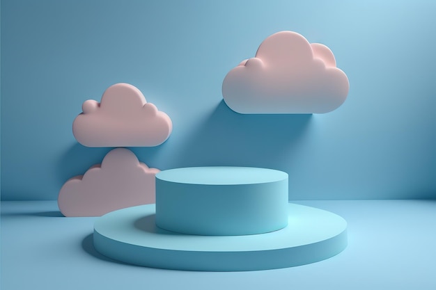 Cloud background 3d blue rendering with podium scene minimal product display background cloud