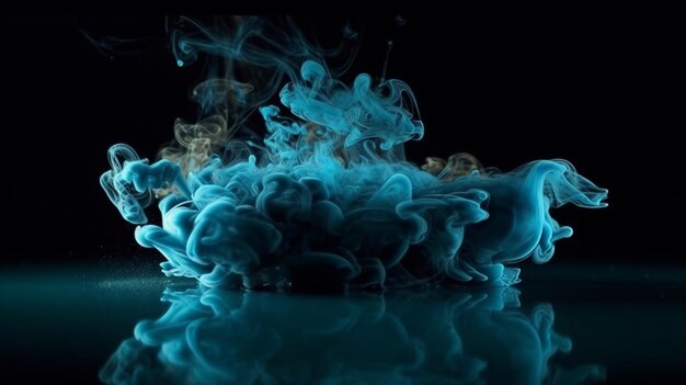 Cloud of blue and green smoke on a black isolated background Background from the smoke of vapegenerative ai