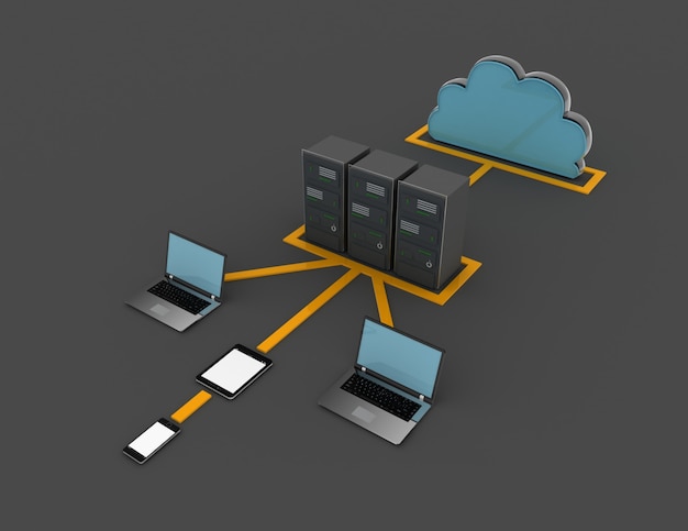Cloud computing-apparaten concept. 3D-gerenderde afbeelding