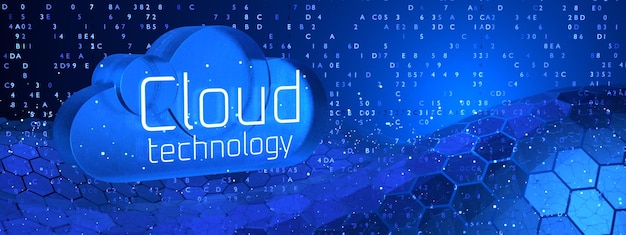 Grande data center di cloud computing su sfondo blu rete industriale per dispositivi connessi rendering 3d del concetto di illustrazione della tecnologia cloud