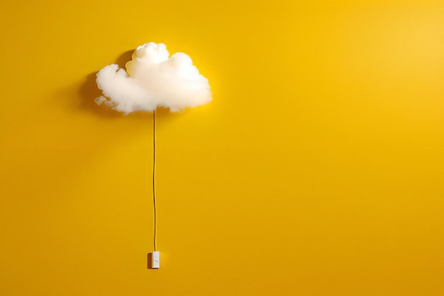 Cloud computing concept cloud connected to a cable on yellow background
