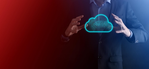 Cloud computing-concept, cloud voor gegevensoverdracht. Cloud computing, big datacenter, toekomstige infrastructuur, digitaal ai-concept. Virtueel hostingsymbool, pictogram. upload download.Virtual hosting symbool.