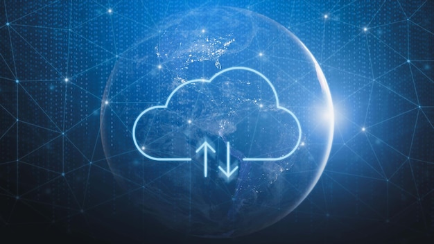 Cloud computing-concept Data cloud-opslagnetwerk Communicatietechnologie voor internetzaken Elementen van deze afbeelding geleverd door NASA