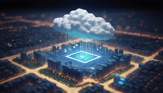 Cloud Computing Concept Smart City Wireless Internet Communication Data Trasfer