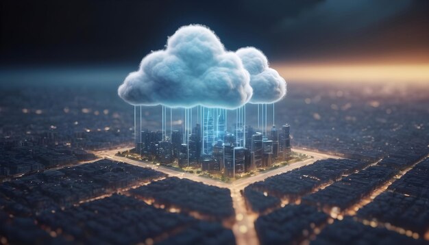 Cloud Computing Concept Smart City Wireless Internet Communication Data Trasfer