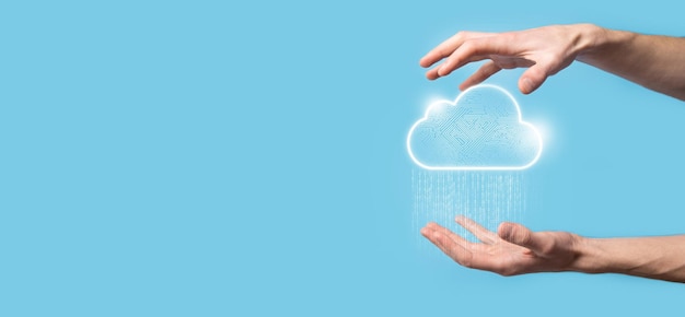 Cloud computing conceptcloud voor overdracht van dataCloud computing big datacenter toekomstige infrastructuur digitale ai concept Virtuele hosting symbolicon upload downloadVirtual hosting symbool