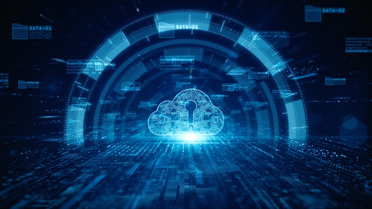 Photo cloud computing of cyber security of digital data network protection