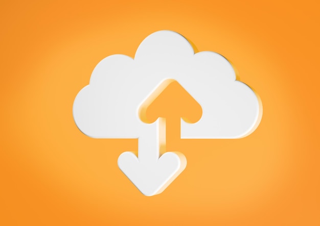 Photo cloud computing data storage icon with up and down arrows on orange background