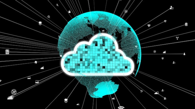 Foto tecnologia di cloud computing e archiviazione dati per innovazioni future