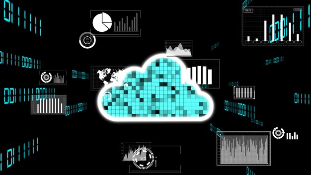 Foto tecnologia di cloud computing e archiviazione dati per innovazioni future