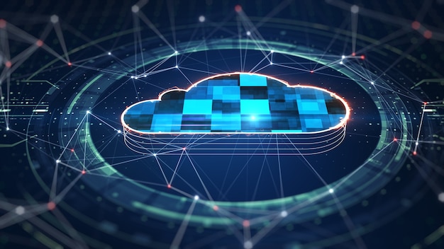 Cloud computing en Big data-concept. 5G-connectiviteit van digitale gegevens en futuristische informatie. Abstract hi-speed internet van dingen IOT big data cloud computing. 3D-rendering