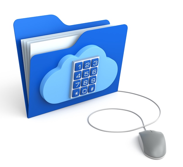 Cloud Computing Folder with security button with computer mouse