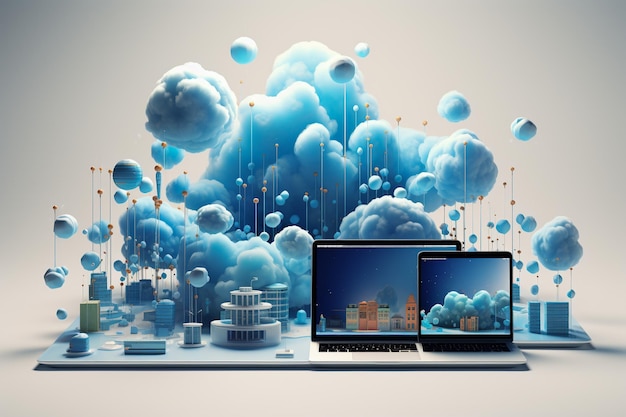 Photo cloud computing hosting technology internet of things with electronic devices