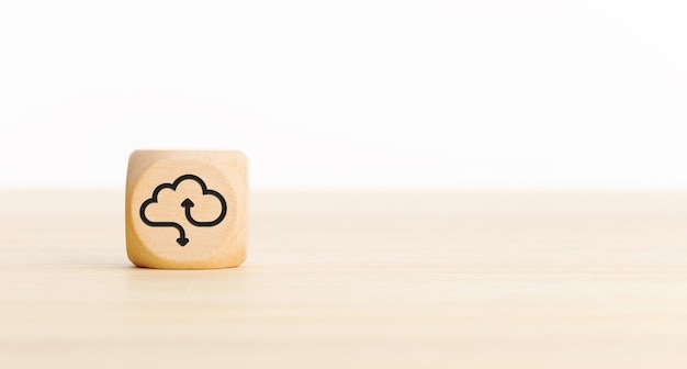 Cloud computing icon on wooden block Copy space