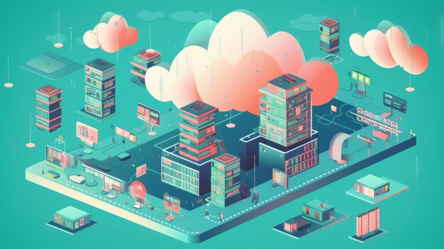 Cloud computing illustrations showcasing cloudbased AI generated