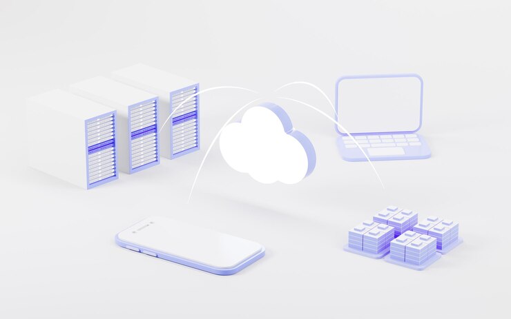 Photo cloud computing is applied to mobile phones laptops and servers 3d rendering