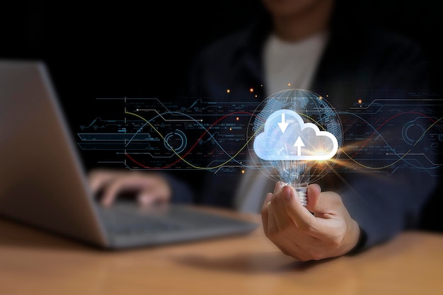 cloud computing is shown in hand cloud technology storage internet service concept technology