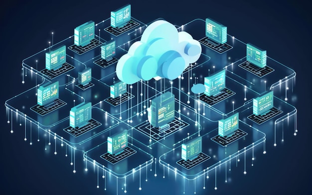Foto il concetto di servizio di cloud computing si connette al cloud