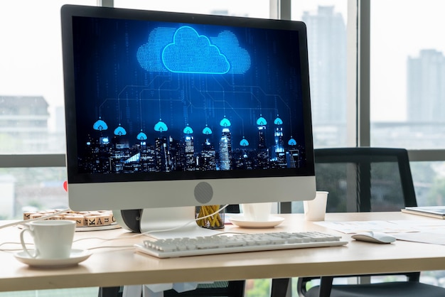 Foto software di cloud computing per un modesto lavoro a distanza