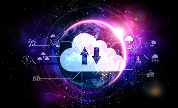 Cloud computing-technologie en online gegevensopslag in innovatieve perceptie