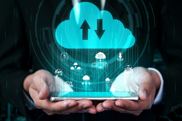 Cloud computing-technologie en online gegevensopslag voor bedrijfsnetwerkconcept.