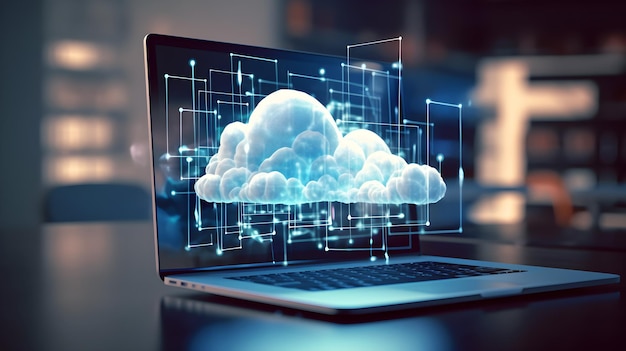 Cloud computing-technologie op het scherm van de computer