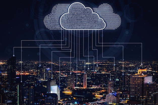 Фото Технология облачных вычислений и онлайн-хранилище данных для концепции бизнес-сети.