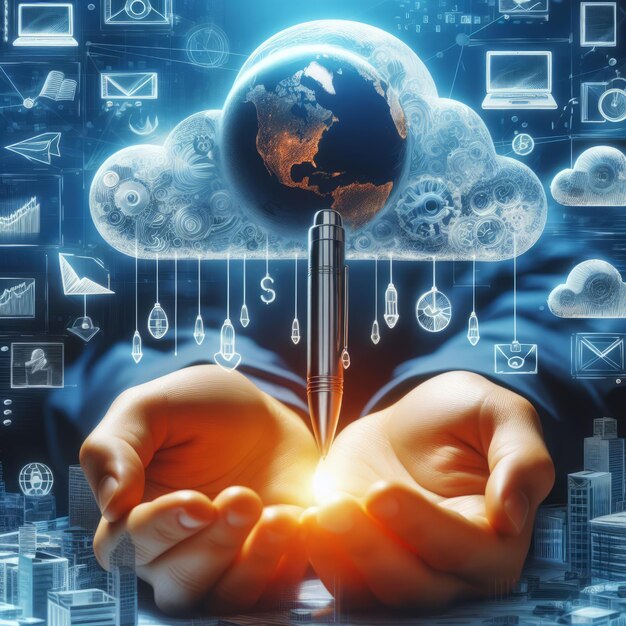 Cloud computing technology concept 3d rendering toned image double exposure