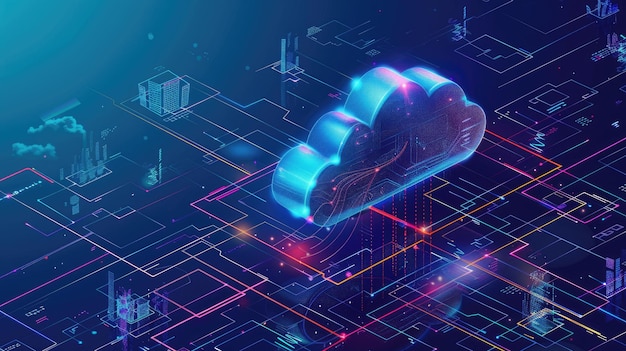 Photo cloud computing technology concept futuristic illustration