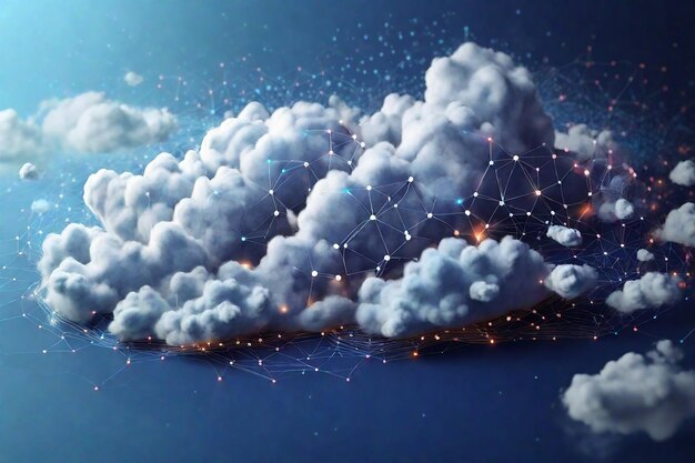 Photo cloud computing technology concept with 3d rendering cloud computing on blue background