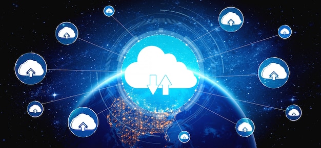 Foto tecnologia di cloud computing e archiviazione dei dati online per il concetto di rete aziendale.