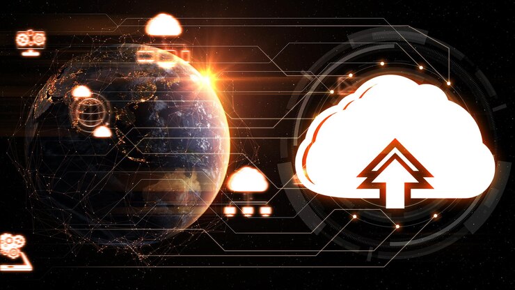 Photo cloud computing technology and online data storage for shrewd business network concept