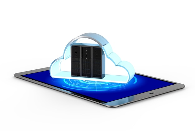 Foto tecnologia di cloud computing con server di rendering 3d con cloud