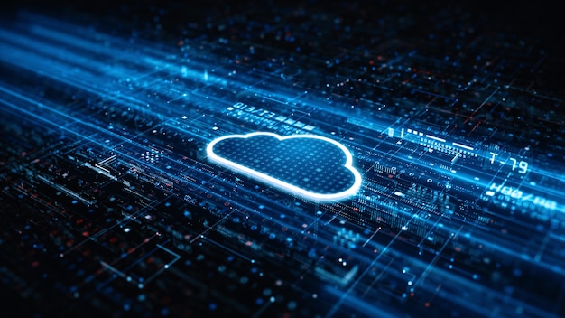 Foto cloud computing utilizzando l'intelligenza artificiale 5g analisi dei dati di connessione ad alta velocità tecnologia di internet e rendering 3d di sfondo astratto di big data