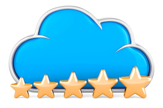 Cloud computing with five golden stars 3D rendering