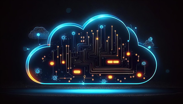 データ サーバー上のクラウド コンピューティング クラウド テクノロジー データベース 生成 AI の図