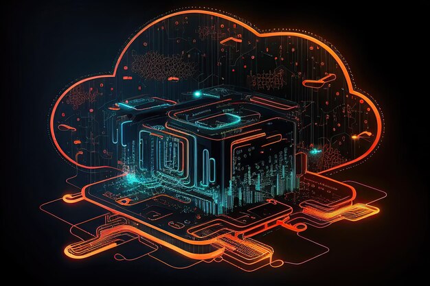 Cloud Compution on Data Server Cloud Technology Database Generative AI Illustration