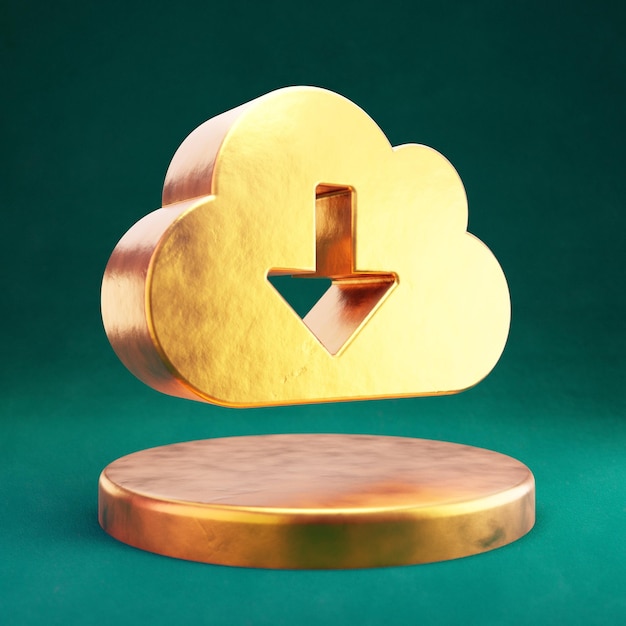 Cloud Download icon. Fortuna Gold Cloud Download symbol with Tidewater Green background. 3D rendered Social Media Icon.