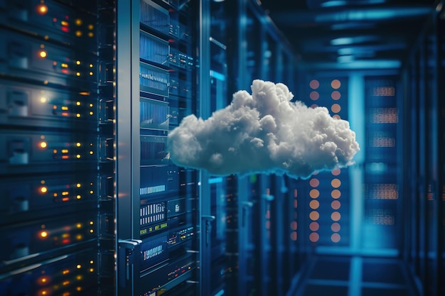 Photo cloud drifts inside server room