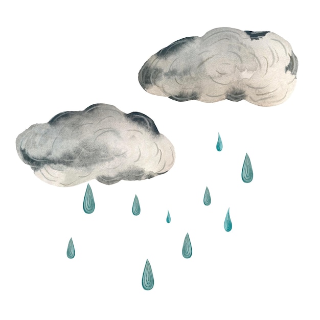 Cloud drop rainy textured simple design sketch. a watercolor illustration. hand drawn textured